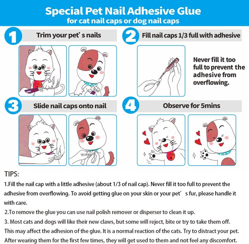 YMCCOOL 10pcs of Special Pet Nail Adhesive Glues & 20pcs of Applicator Tips for Cat Nail Caps and Dog Nail Caps - Image 5